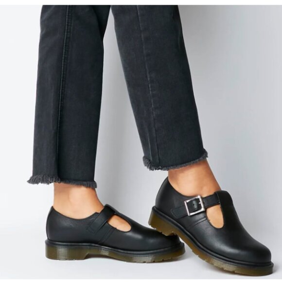 Dr. Martens Shoes - New! Dr. Martens POLLEY PW Black Leather T-Strap Mary Jane Shoe Women's Size 9